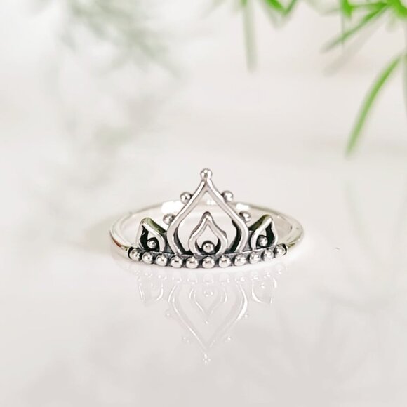 Sterling Silver Beaded Ring, Henna Mandala Ring, 925 Stamped, Minimalist Ring, - Picture 6 of 9